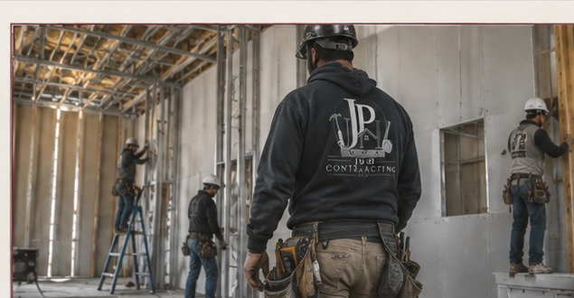 Construction crew working on an interior build-out